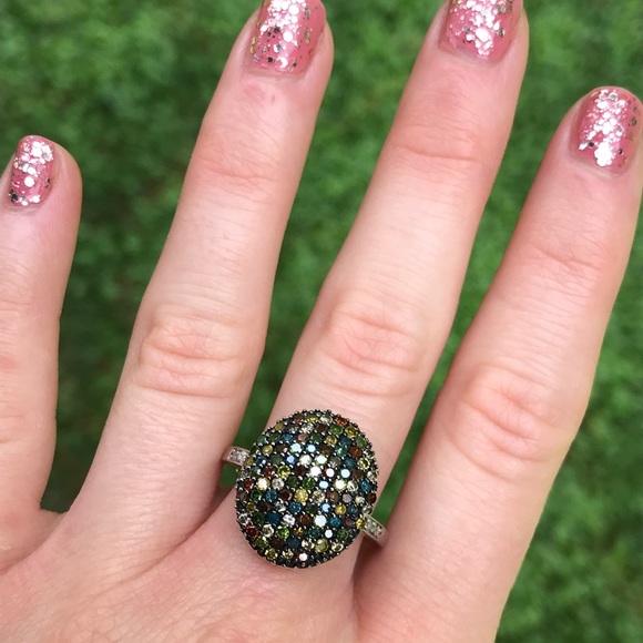 925 Sterling Silver Multi Color Moissanite Ring - Picture 7 of 8